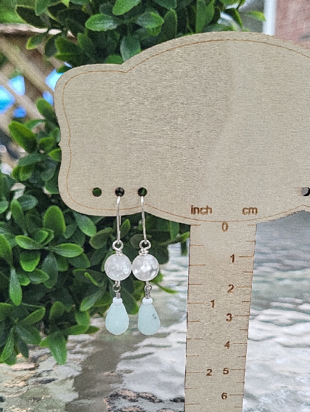 Handmade Amazonite Teardrop and Crackled Glass Dangle Earrings